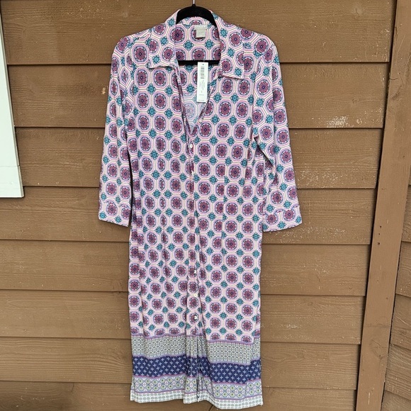 NWT Chico's Colorful Patterned Pink Green Medallion Shirt Dress size 1 - Picture 1 of 6
